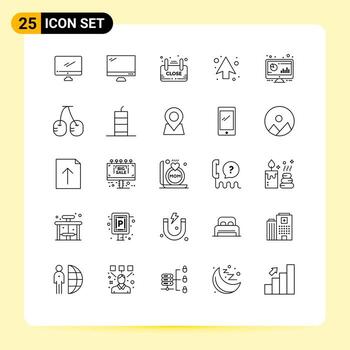 Pack of 25 Modern Lines Signs and Symbols for Web Print Media such as monitor bar advertisement analytic up Editable Vector Design Elements