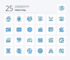 día del padre 25 paquete de iconos de color azul que incluye amor. padre. dia del padre. papá. padres vector
