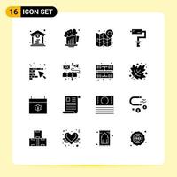 16 Thematic Vector Solid Glyphs and Editable Symbols of construction tool map painter paint roller Editable Vector Design Elements