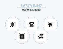 Health And Medical Glyph Icon Pack 5 Icon Design. telephone. doctor on call. life. smart watch. medical vector