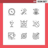 Set of 9 Modern UI Icons Symbols Signs for sports game flower football drink Editable Vector Design Elements