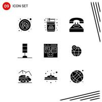 conjunto de 9 iconos modernos de la interfaz de usuario signos de símbolos para la lámpara de la aplicación dulce interior contáctenos elementos de diseño vectorial editables vector