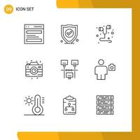 Universal Icon Symbols Group of 9 Modern Outlines of internet photo hand free party birthday Editable Vector Design Elements