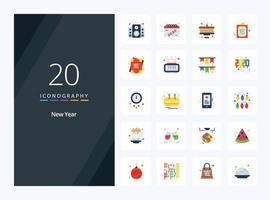 20 icono de color plano de año nuevo para presentación vector