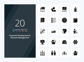 20 Corporate Development And Business Management Solid Glyph icon for presentation