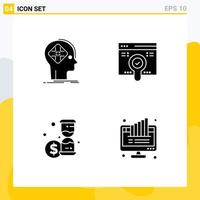 Editable Vector Line Pack of 4 Simple Solid Glyphs of advanced investment human search time Editable Vector Design Elements