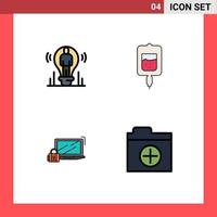 User Interface Pack of 4 Basic Filledline Flat Colors of bulb computer person test security Editable Vector Design Elements