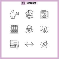 9 Universal Outlines Set for Web and Mobile Applications coin library lab education estate Editable Vector Design Elements