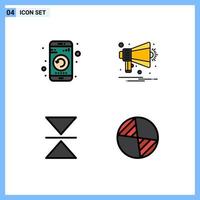 Set of 4 Modern UI Icons Symbols Signs for application flip phone horn vertical Editable Vector Design Elements