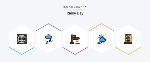 Rainy 25 FilledLine icon pack including clothes. season. thunder. rainy. cloud vector