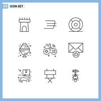 Pictogram Set of 9 Simple Outlines of things internet help games food Editable Vector Design Elements