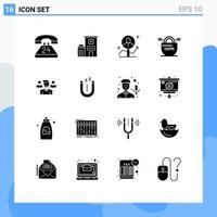 Mobile Interface Solid Glyph Set of 16 Pictograms of secure gdpr medical data analytics Editable Vector Design Elements