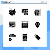 9 Universal Solid Glyphs Set for Web and Mobile Applications end webpage elevator web down Editable Vector Design Elements