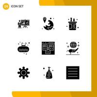 Group of 9 Modern Solid Glyphs Set for sport ladder navigation gym pencil Editable Vector Design Elements