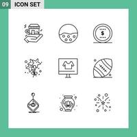 conjunto de 9 iconos modernos de la interfaz de usuario símbolos signos para la protección de la piel de la fiesta comercial elementos de diseño vectorial editables de la oficina fija vector