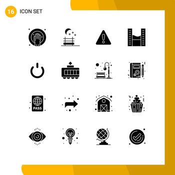 16 Universal Solid Glyphs Set for Web and Mobile Applications power off warning button office space Editable Vector Design Elements