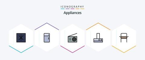 paquete de iconos de 25 líneas completas de electrodomésticos, incluido el hogar. silla. accesorios. cocina. extractor vector