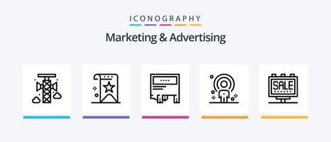 paquete de iconos de la línea 5 de marketing y publicidad que incluye marketing. publicidad. pagar. Disparo. las manos. diseño de iconos creativos vector