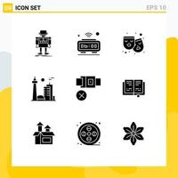 Group of 9 Modern Solid Glyphs Set for famous city canada iot building drama Editable Vector Design Elements