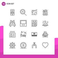 Universal Icon Symbols Group of 16 Modern Outlines of transportation school bus heart bus invitation Editable Vector Design Elements