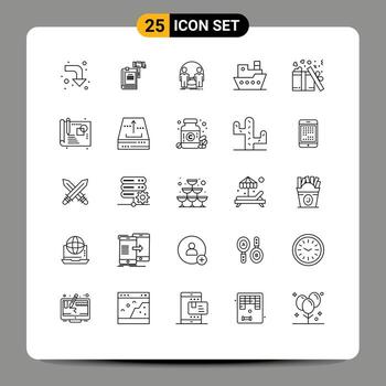 Group of 25 Modern Lines Set for steamship ship hammer duplicate user Editable Vector Design Elements