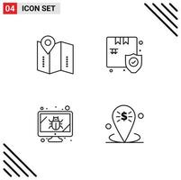 Pack of 4 Modern Filledline Flat Colors Signs and Symbols for Web Print Media such as map monitor location box security Editable Vector Design Elements