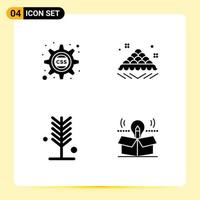 4 User Interface Solid Glyph Pack of modern Signs and Symbols of cascading eco css gear fast nature Editable Vector Design Elements