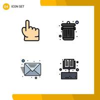 Pack of 4 creative Filledline Flat Colors of finger message touch trash book Editable Vector Design Elements