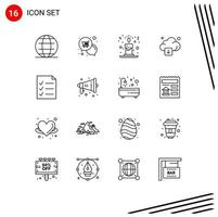 16 iconos creativos, signos y símbolos modernos de tecnología de archivos, descarga de compras, elementos de diseño vectorial editables en la nube vector