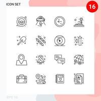 Universal Icon Symbols Group of 16 Modern Outlines of joystick control pad alien control direction Editable Vector Design Elements