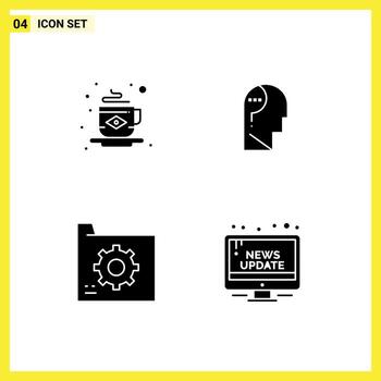 Set of 4 Vector Solid Glyphs on Grid for breakfast data flag confuse mind document Editable Vector Design Elements