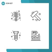 4 Creative Icons Modern Signs and Symbols of growth screw money tool business Editable Vector Design Elements