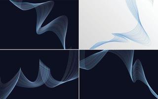 Set of 4 geometric wave pattern background Abstract waving line vector