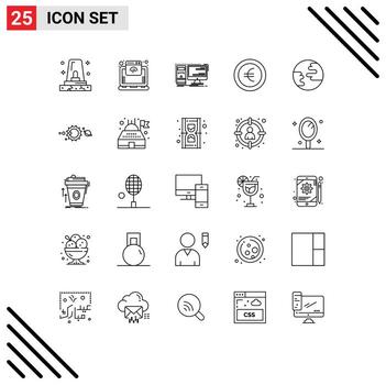Set of 25 Vector Lines on Grid for globe sign computer euro system Editable Vector Design Elements