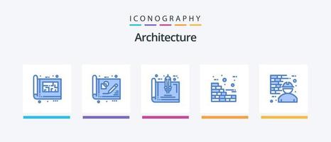 paquete de iconos de arquitectura azul 5 que incluye pared. ladrillos dibujo. plan. bienes. diseño de iconos creativos vector