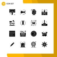 Modern Set of 16 Solid Glyphs Pictograph of office table table lamp device canada building Editable Vector Design Elements