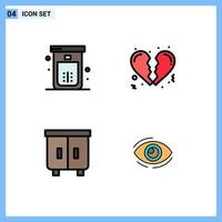 4 Thematic Vector Filledline Flat Colors and Editable Symbols of bath drawer shower heart interior Editable Vector Design Elements