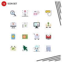 User Interface Pack of 16 Basic Flat Colors of computer snorkeling medicine goggles tablet Editable Pack of Creative Vector Design Elements