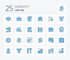 Labor Day 25 Blue Color icon pack including saw. helmet. labour hand. hard hat. cap vector