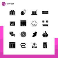 Stock Vector Icon Pack of 16 Line Signs and Symbols for board hotel luggage technology cooling Editable Vector Design Elements