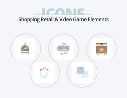 compras minoristas y elementos de videojuegos paquete de iconos planos 5 diseño de iconos. . tórax. casco. tesoro. escribe vector