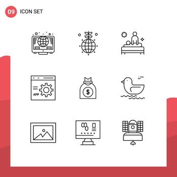 9 símbolos de signos de esquema universales de programación desarrollan elementos de diseño vectorial editables de spa de codificación posterior vector