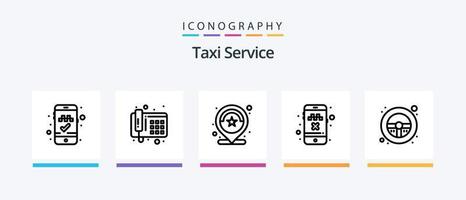 paquete de iconos de la línea 5 de servicio de taxi que incluye llamada de taxi. sitio web. dirección. reserva. buscar. diseño de iconos creativos vector