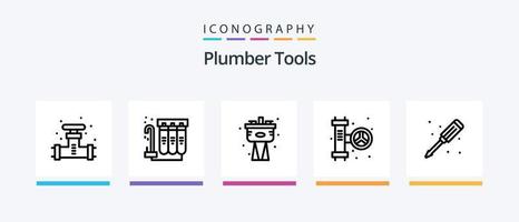 Plumber Line 5 Icon Pack Including pipe. sink. mechanical. faucet. valve. Creative Icons Design vector