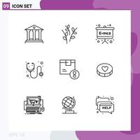 Stock Vector Icon Pack of 9 Line Signs and Symbols for certificate stethoscope board medicine doctor Editable Vector Design Elements