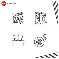 Modern Set of 4 Filledline Flat Colors Pictograph of growth coffee money electric drink Editable Vector Design Elements