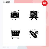 Pack of 4 Modern Solid Glyphs Signs and Symbols for Web Print Media such as bag shopping cart drawing board malware Editable Vector Design Elements