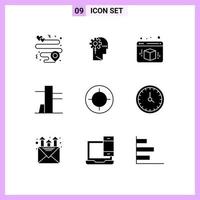 9 Creative Icons Modern Signs and Symbols of clock target box shoot crosshair Editable Vector Design Elements