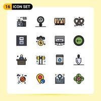 Universal Icon Symbols Group of 16 Modern Flat Color Filled Lines of multimedia media vehicle film dough Editable Creative Vector Design Elements