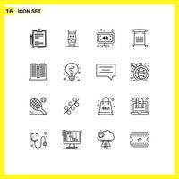 Group of 16 Modern Outlines Set for american scroll india tv smart tv Editable Vector Design Elements